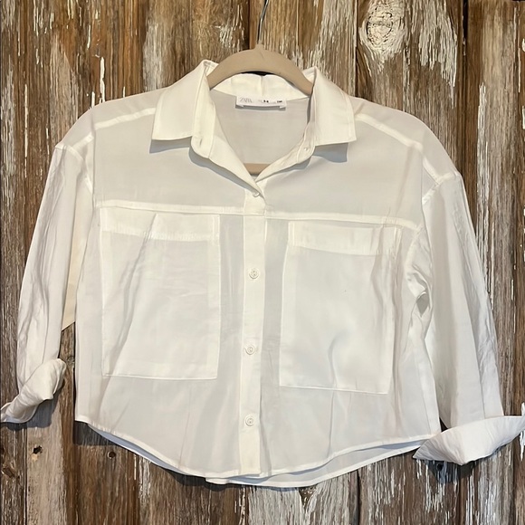 EUC ZARA WHITE BLOUSE CROP TOP, size 8-9 - Picture 1 of 5